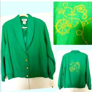 Joyce Jacket Size 10 Green Embroidered New without Tags Retro Vintage Boho